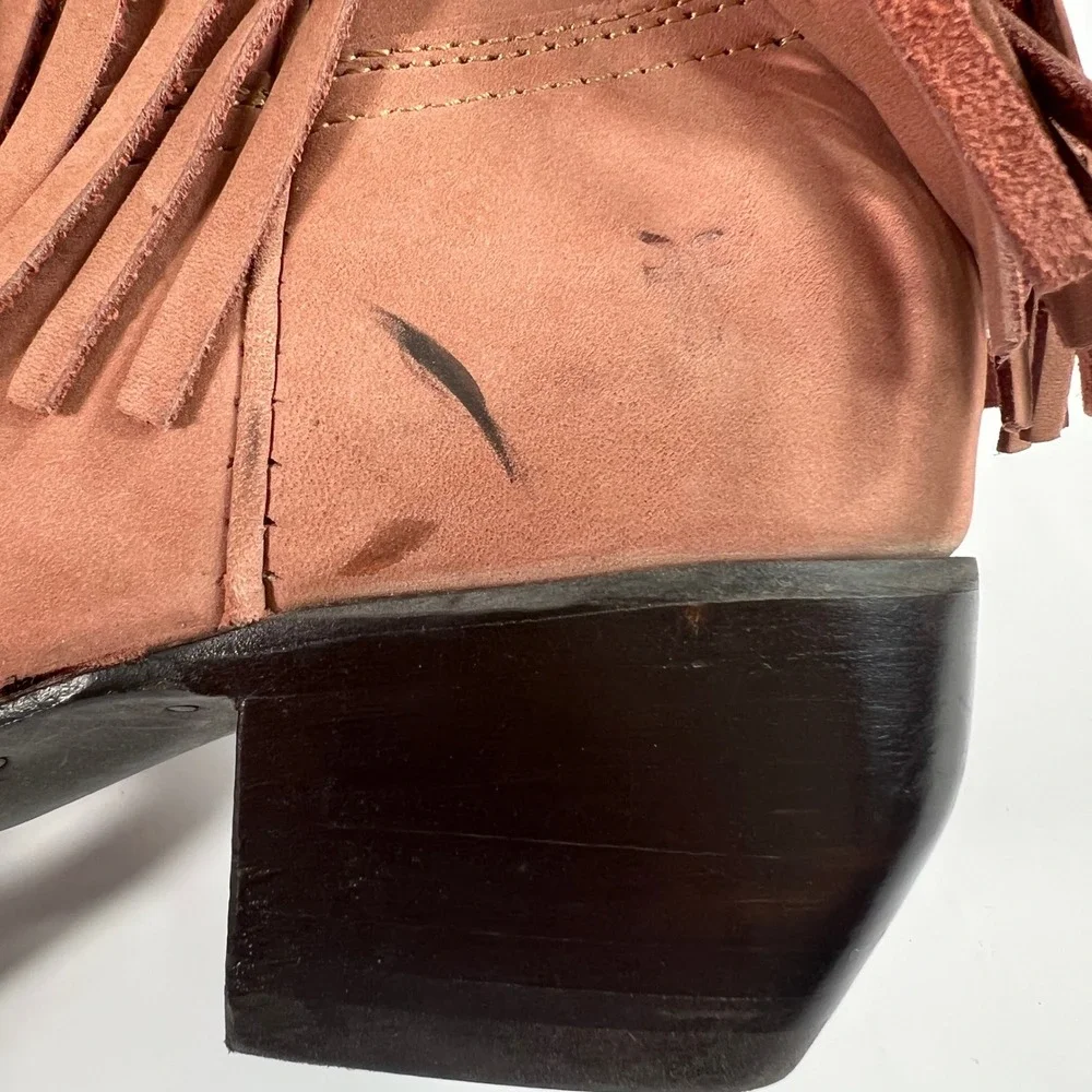 Frye Women's Sacha Short‎ Fringe Nubuck Leather Bootie in Rose Cake Size 6B Boho